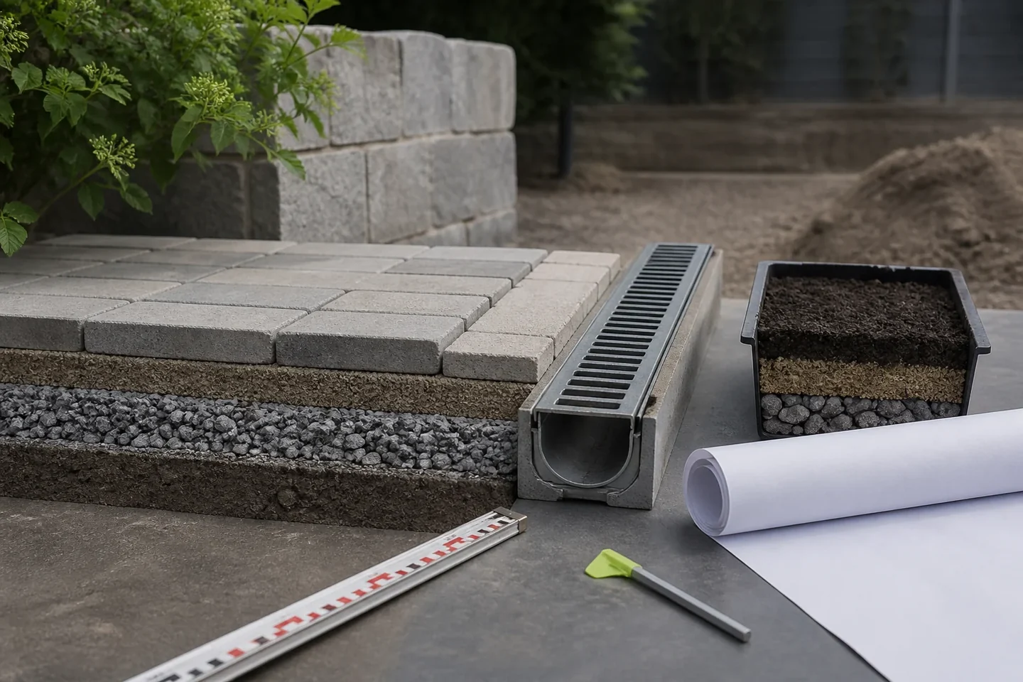Typisches Arbeitsmaterial für Garten- und Landschaftsbaubetriebe