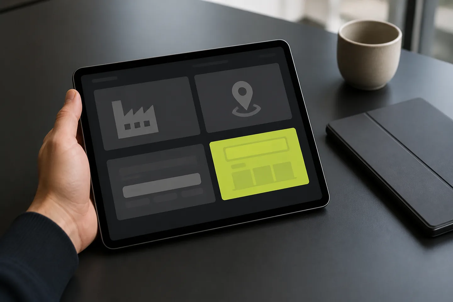 Tablet mit abstrakter Struktur für Branche, Ort, Domain und Websiteumfang